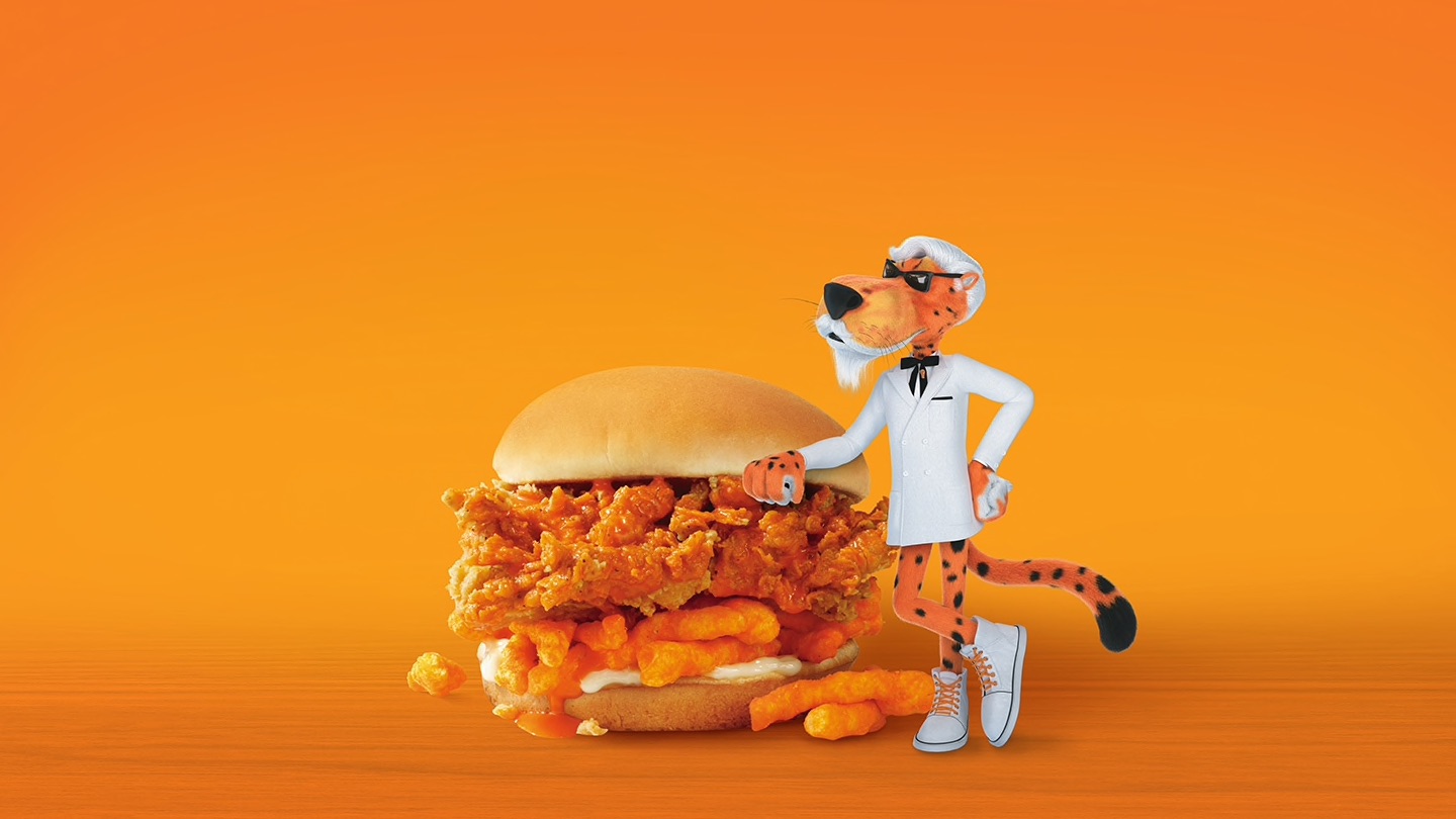 Реклама Cheetos Sandwich с гепардом Сандерсом.