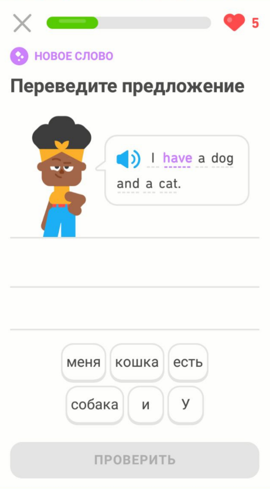 Практика в приложении Duolingo