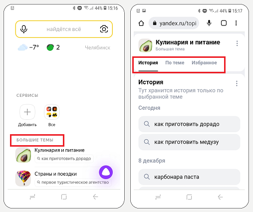 Большие темы в мобильном приложении Яндекс